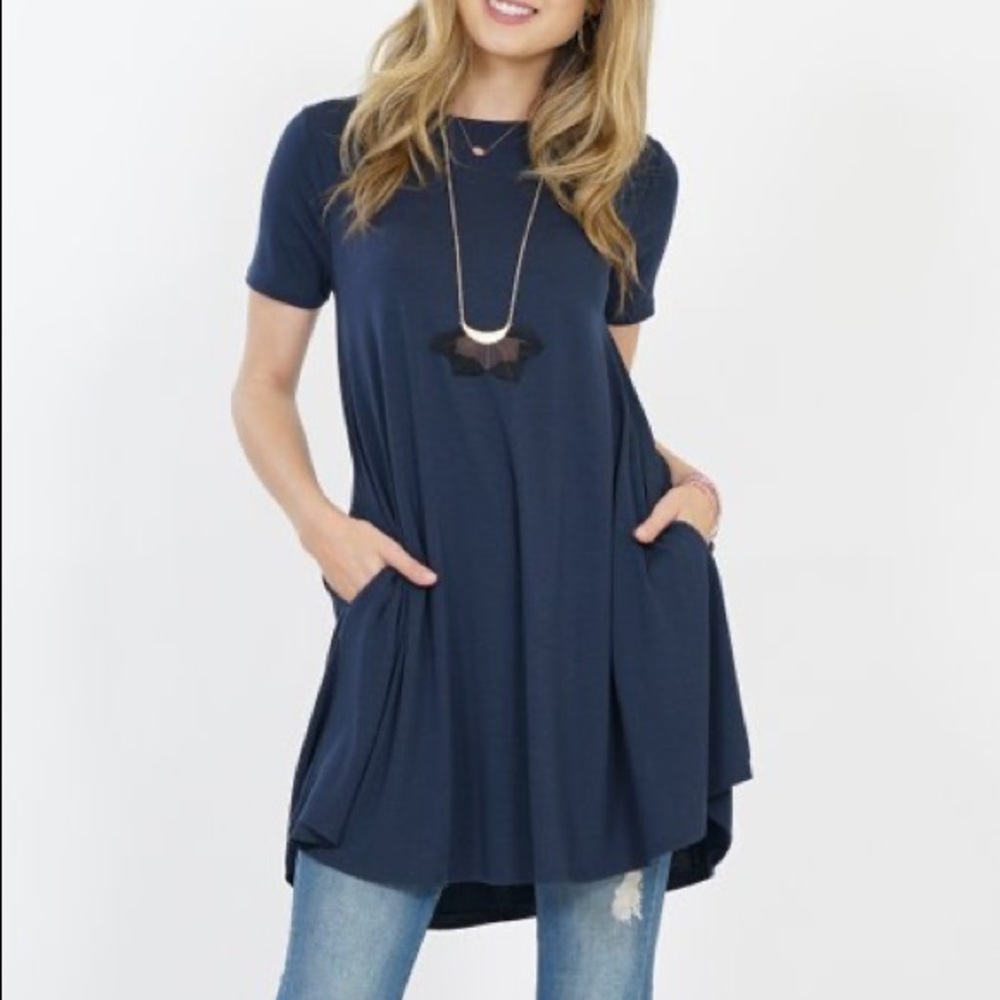 HP🎉Chic Boho Casual Flowy Crewneck Pocket Tunic
